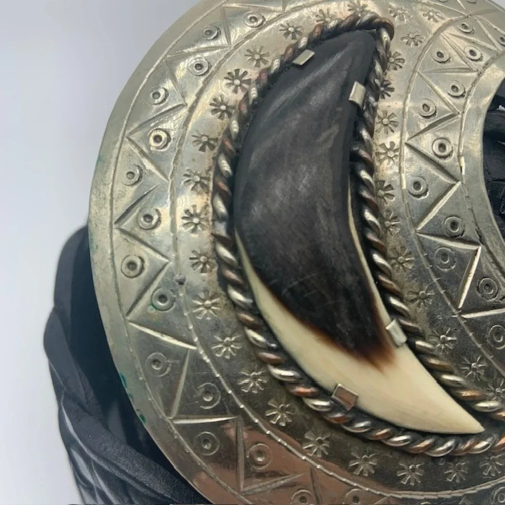 Vintage Chico's Y2K Braided Leather Belt Large Horn Buckle Boho Western Cowgirl